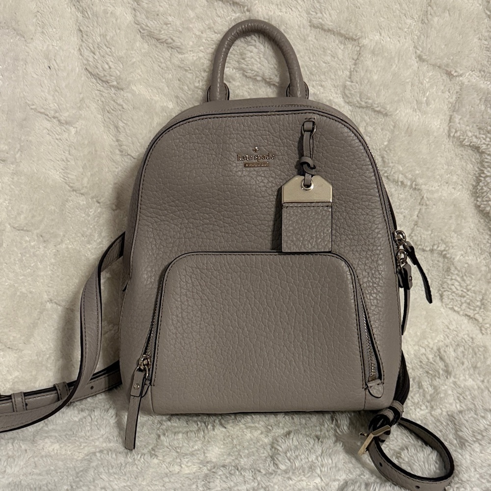 Kate Spade Pebbled Leather Mini Backpack in Taupe Gray